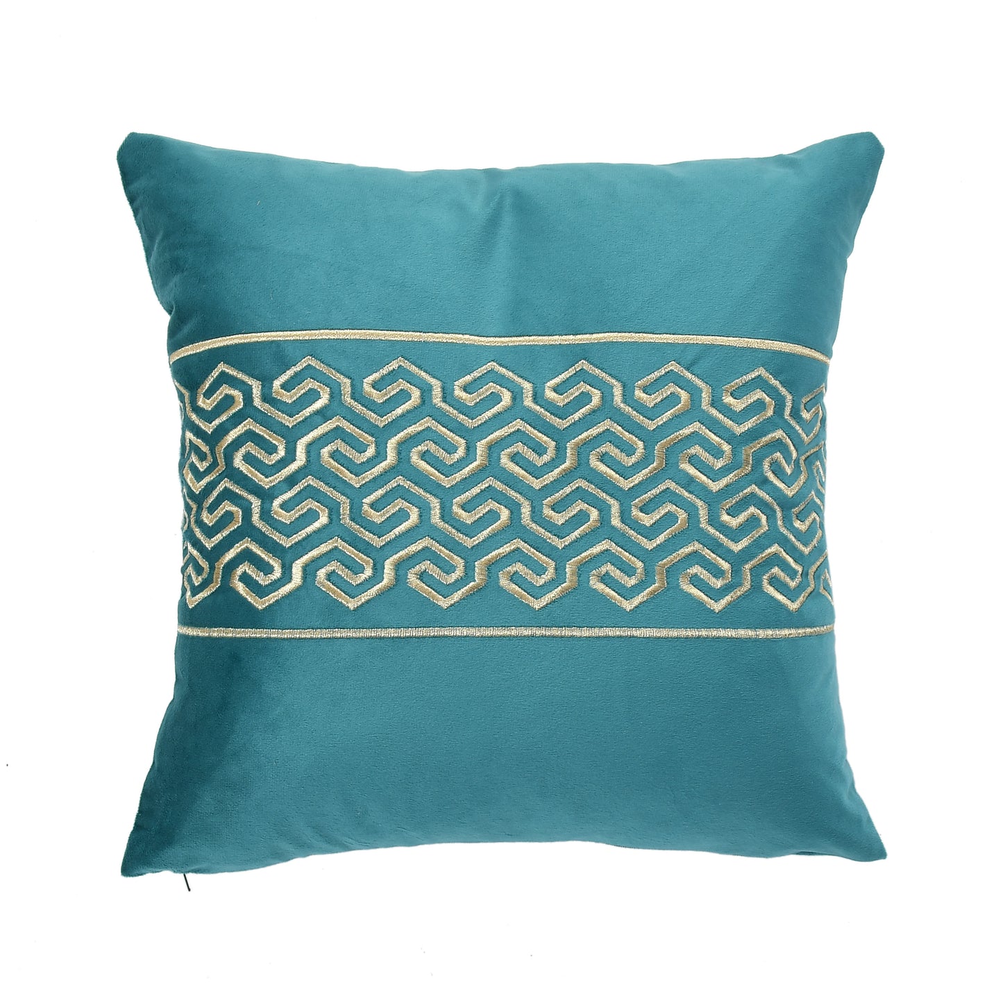 Jade Velvet Cushion Covers with zari embroidery (16*16 inch) (40*40 cm) (SET OF 5) (color: Teal)
