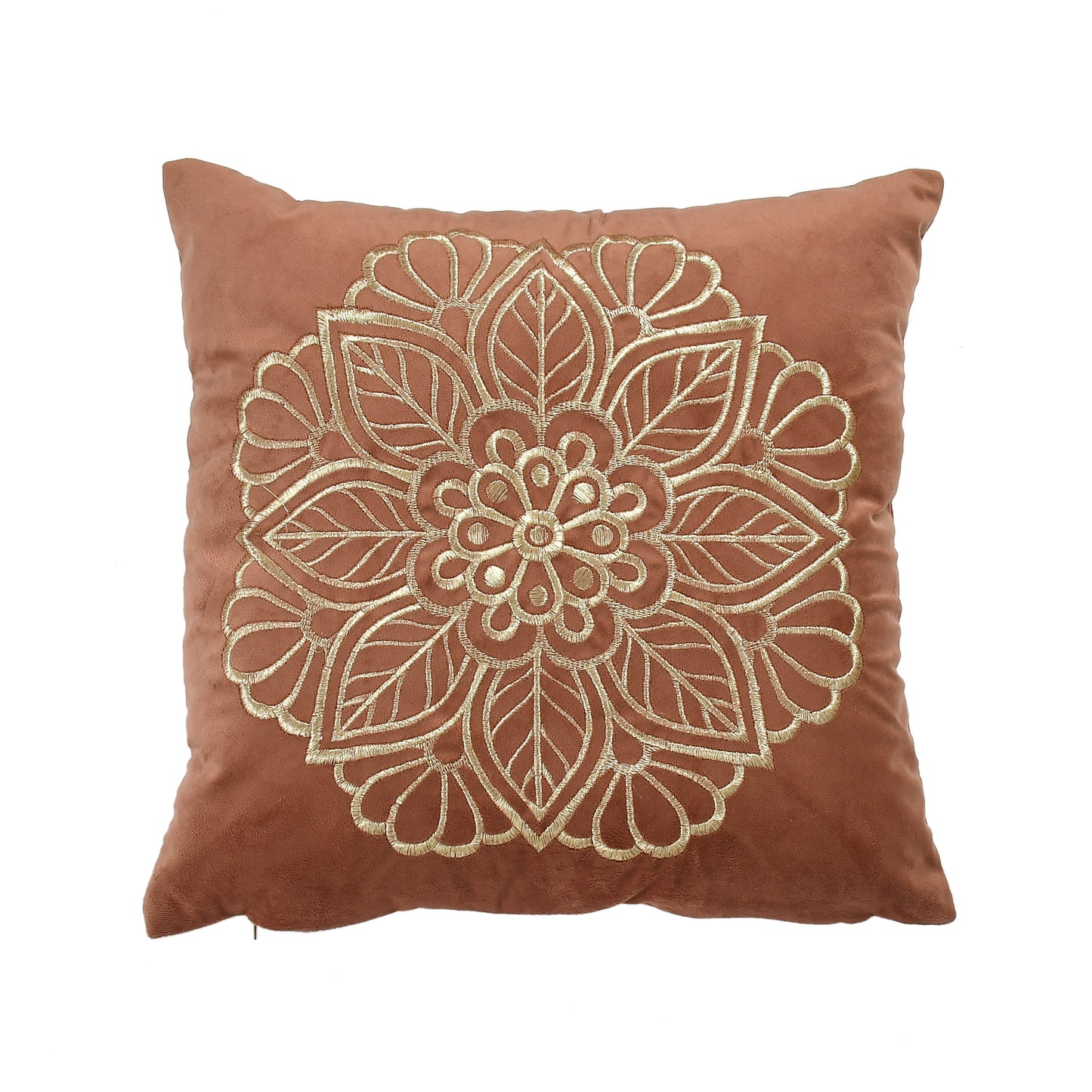 Imperial Velvet Cushion Covers with zari embroidery (16*16 inch) (40*40 cm) (SET OF 5) (COLOR: BRICK)