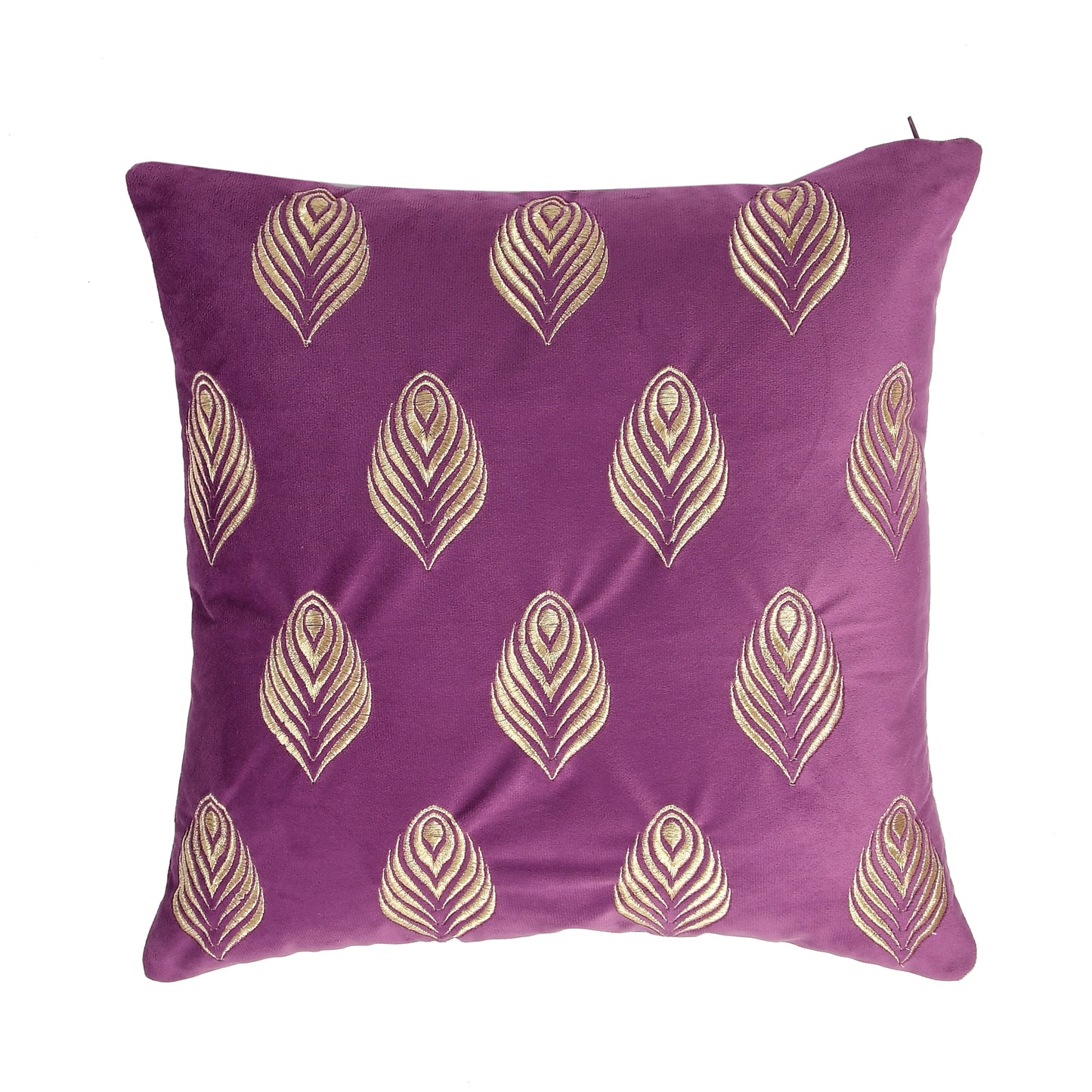 Feather Velvet Cushion Covers with zari embroidery (16*16 inch) (40*40 cm) (SET OF 5) (COLOR: PURPLE)