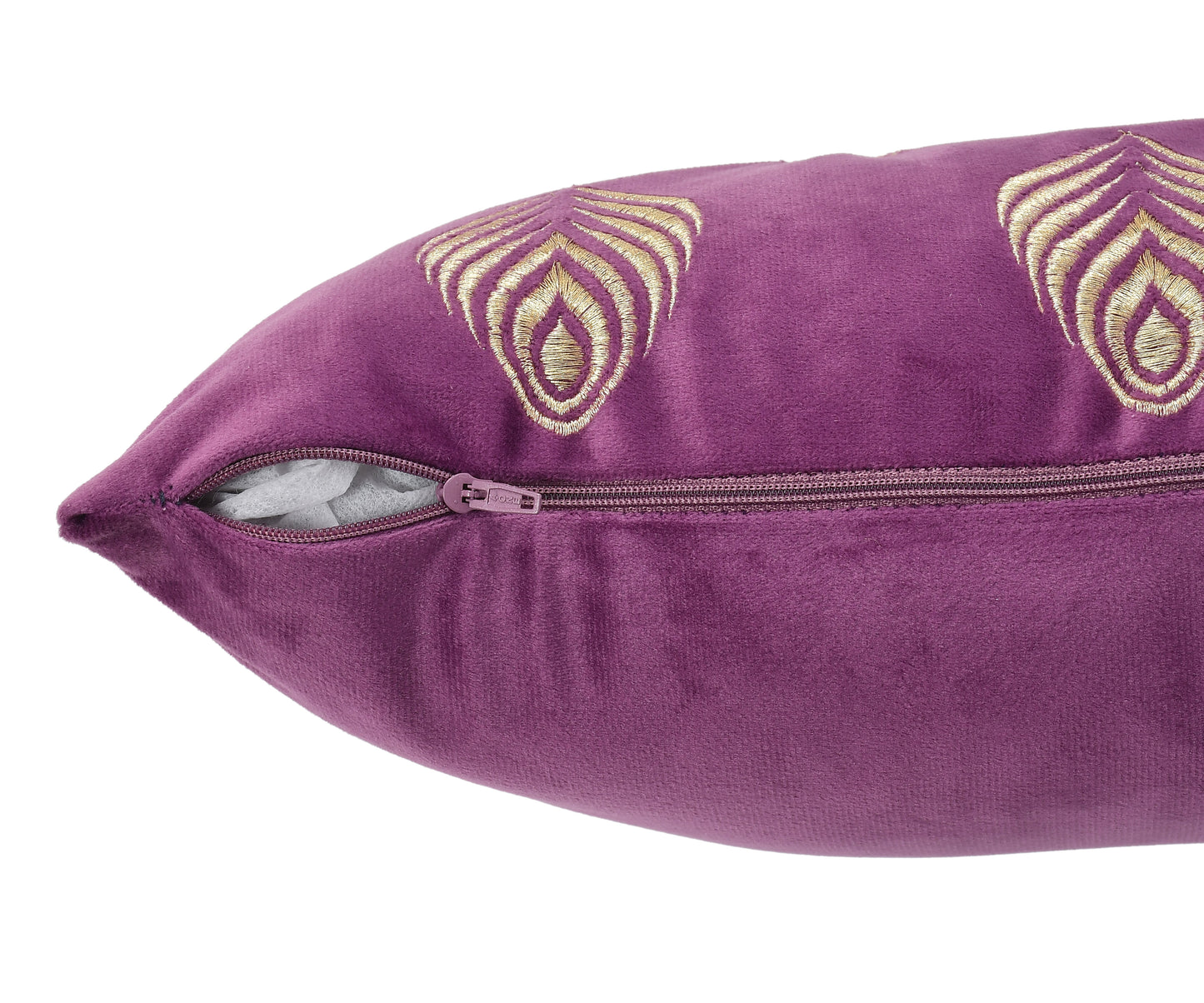 Feather Velvet Cushion Covers with zari embroidery (16*16 inch) (40*40 cm) (SET OF 5) (COLOR: PURPLE)