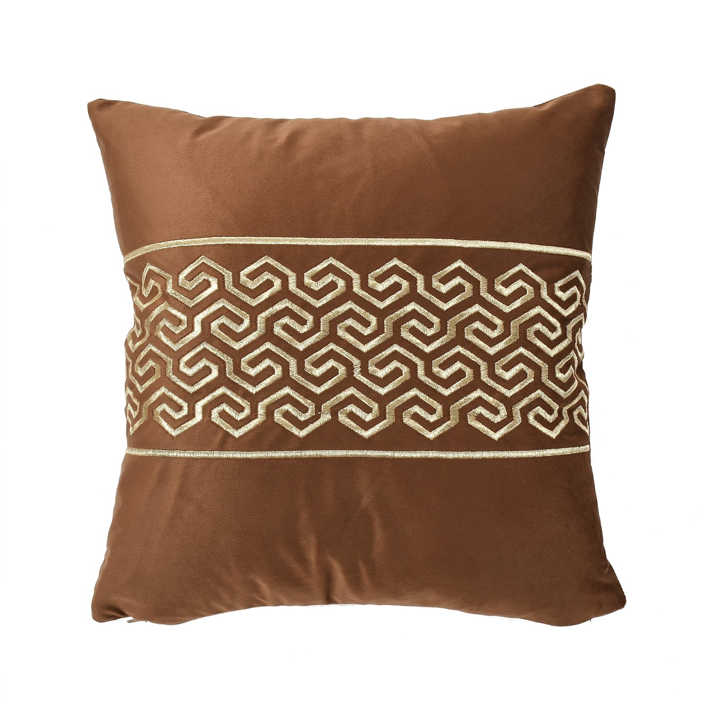 Jade Velvet Cushion Covers with zari embroidery (16*16 inch) (40*40 cm) (SET OF 5) (BROWN)