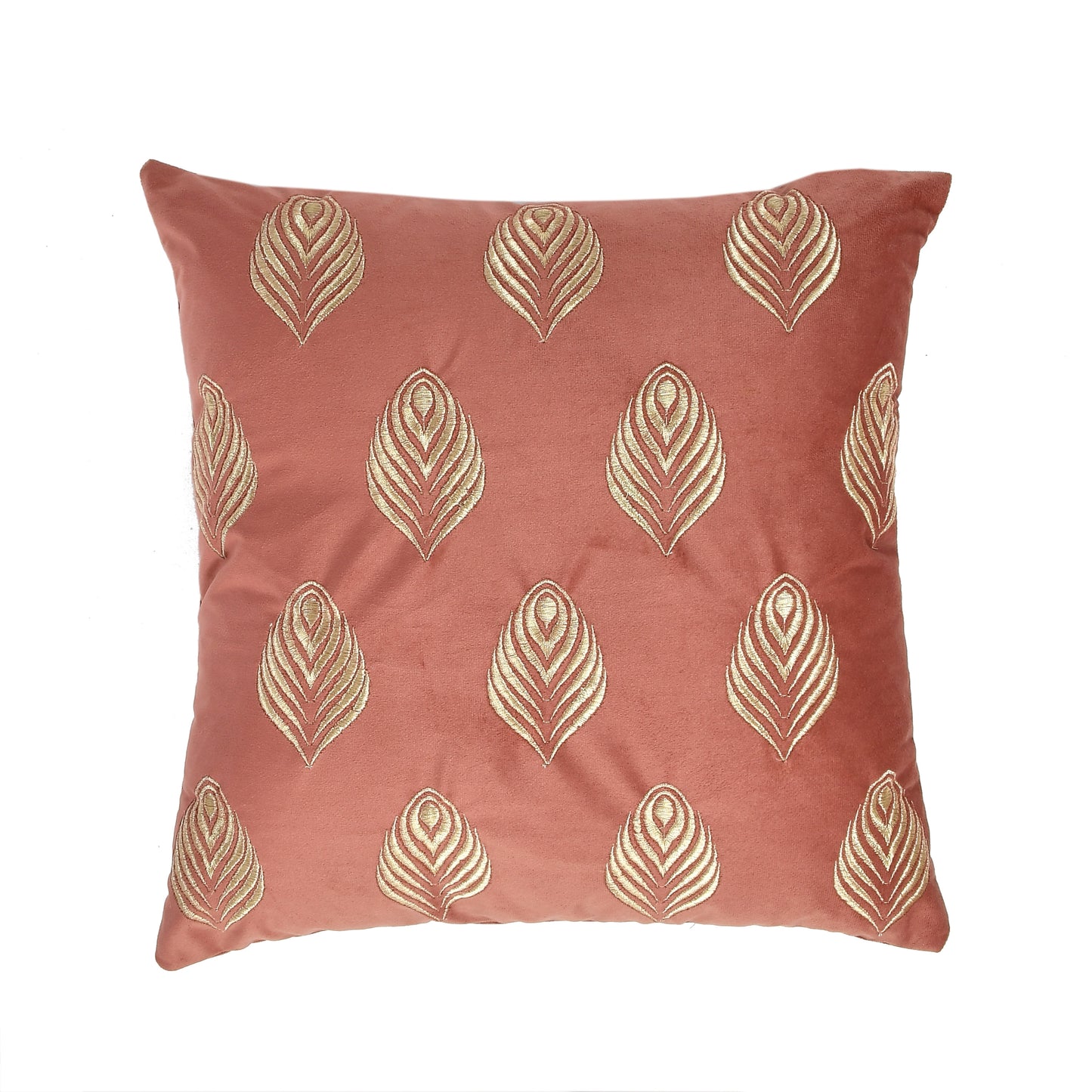 Feather Velvet Cushion Covers with zari embroidery (16*16 inch) (40*40 cm) (SET OF 5) (COLOR: BRICK)