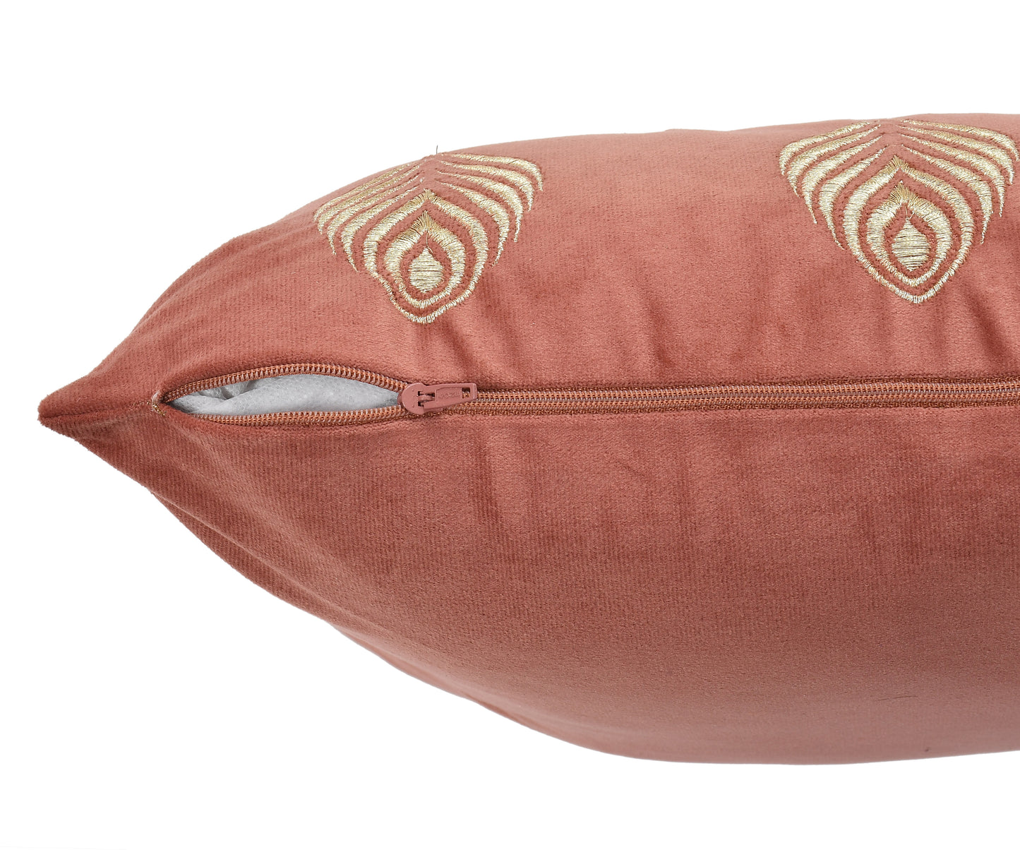 Feather Velvet Cushion Covers with zari embroidery (16*16 inch) (40*40 cm) (SET OF 5) (COLOR: BRICK)