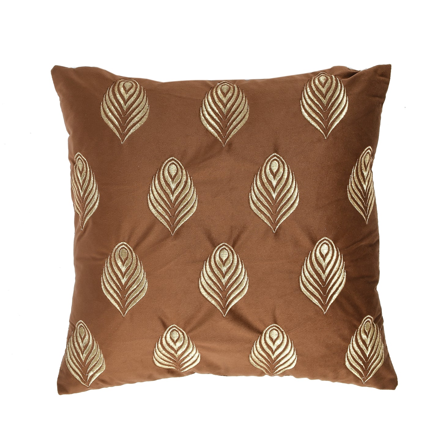 Feather Velvet Cushion Covers with zari embroidery (16*16 inch) (40*40 cm) (SET OF 5) (COLOR: BROWN)