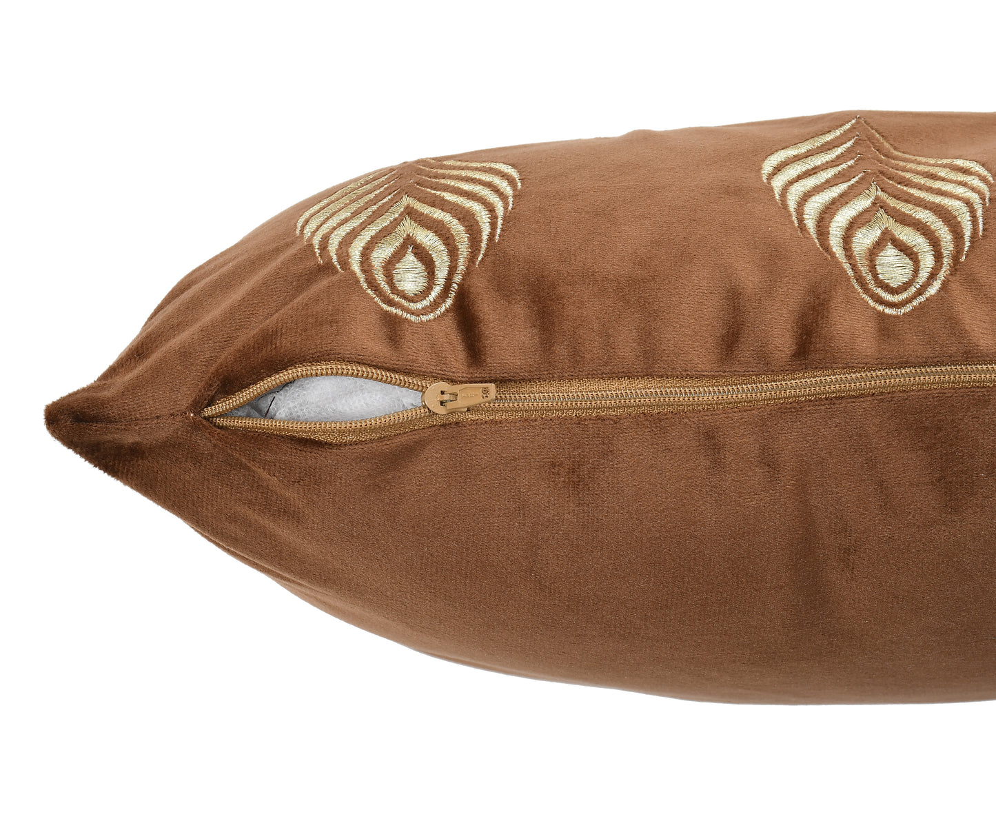 Feather Velvet Cushion Covers with zari embroidery (16*16 inch) (40*40 cm) (SET OF 5) (COLOR: BROWN)