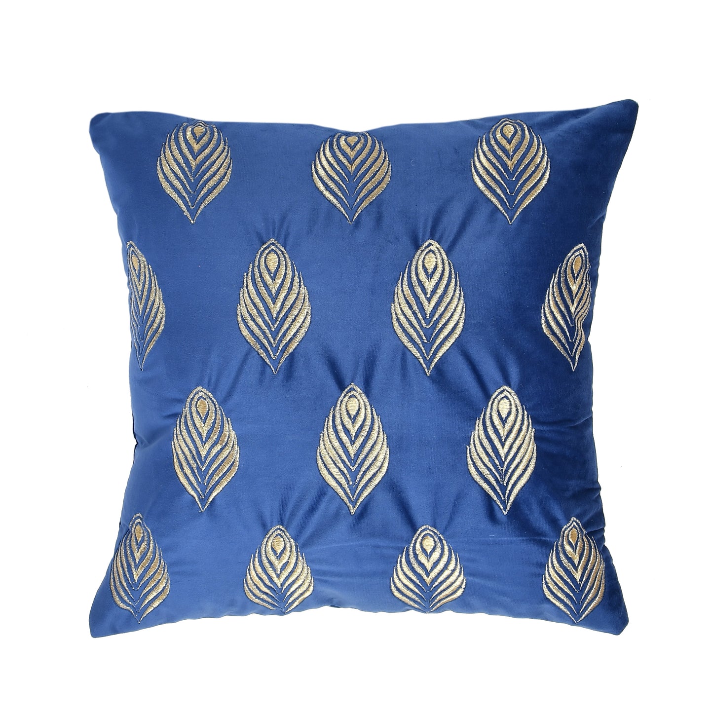 Feather Velvet Cushion Covers with Zari Embroidery (16*16 inch) (40*40 cm) (SET OF 5) (BLUE)