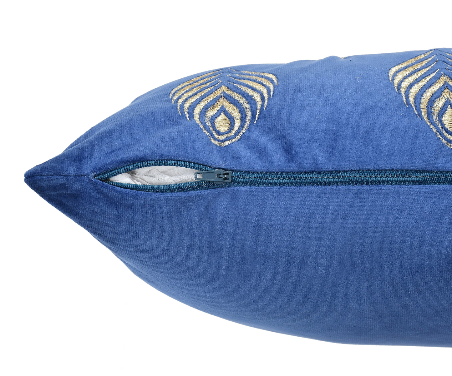 Feather Velvet Cushion Covers with Zari Embroidery (16*16 inch) (40*40 cm) (SET OF 5) (BLUE)