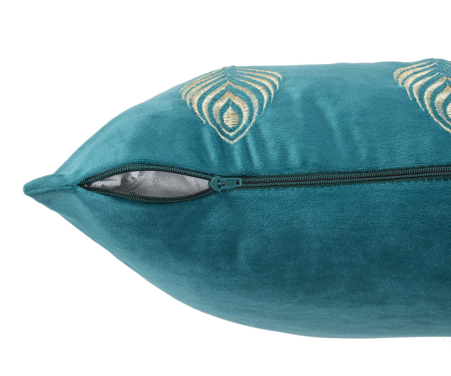 Feather Velvet Cushion Covers with zari embroidery (16*16 inch) (40*40 cm) (SET OF 5) (COLOR: TEAL)