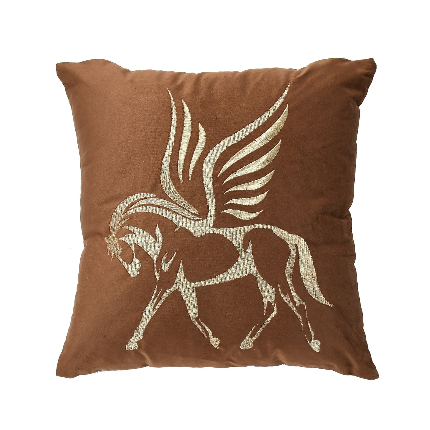 Flying Horse Velvet Embroidery Cushion Covers (16*16 inch) (40*40 cm) (SET OF 5) (COLOR: BROWN)