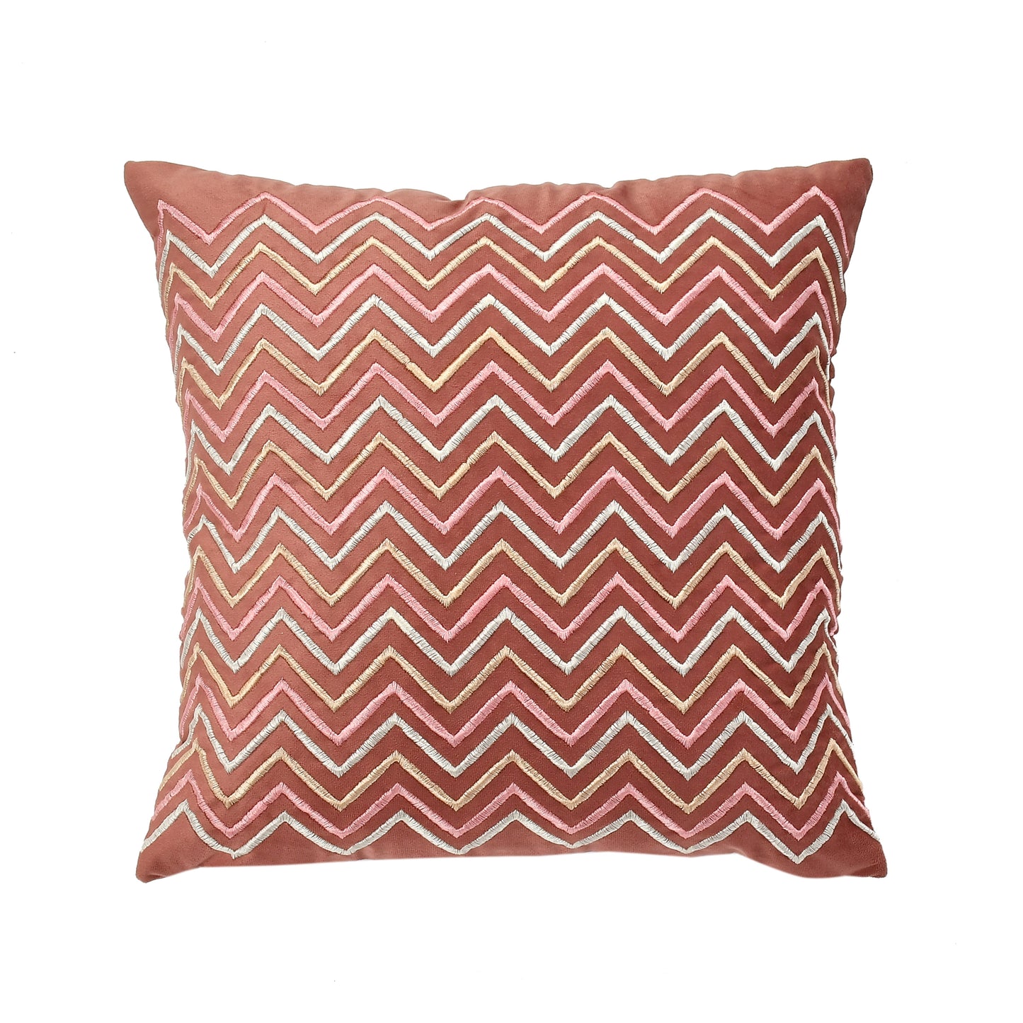 Chevron Velvet Embroidery Cushion Covers (16*16 inch) (40*40 cm) (COLOR: BRICK) (SET OF 5)