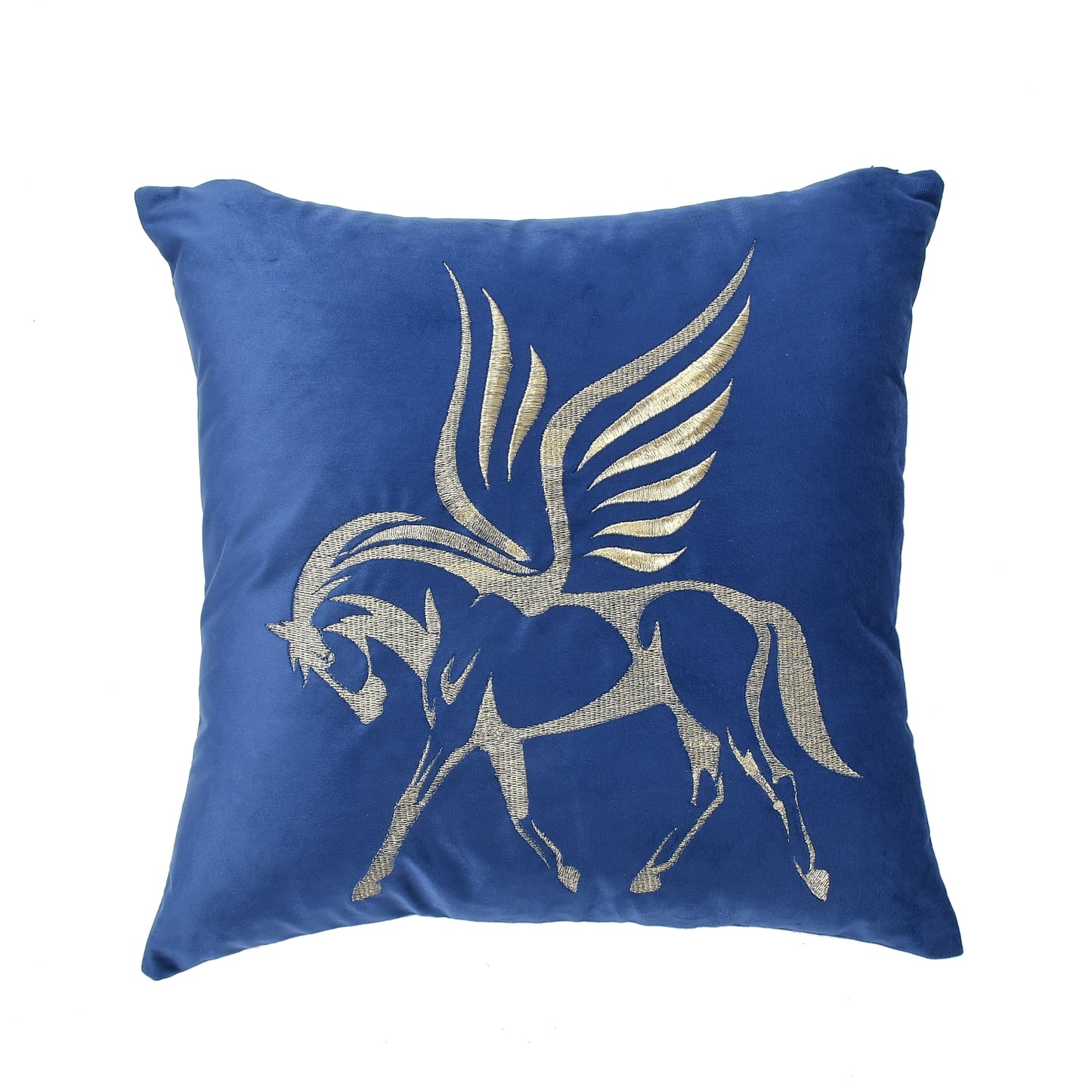 Flying Horse Velvet Embroidery Cushion Covers (16*16 inch) (40*40 cm) (SET OF 5) (Blue)