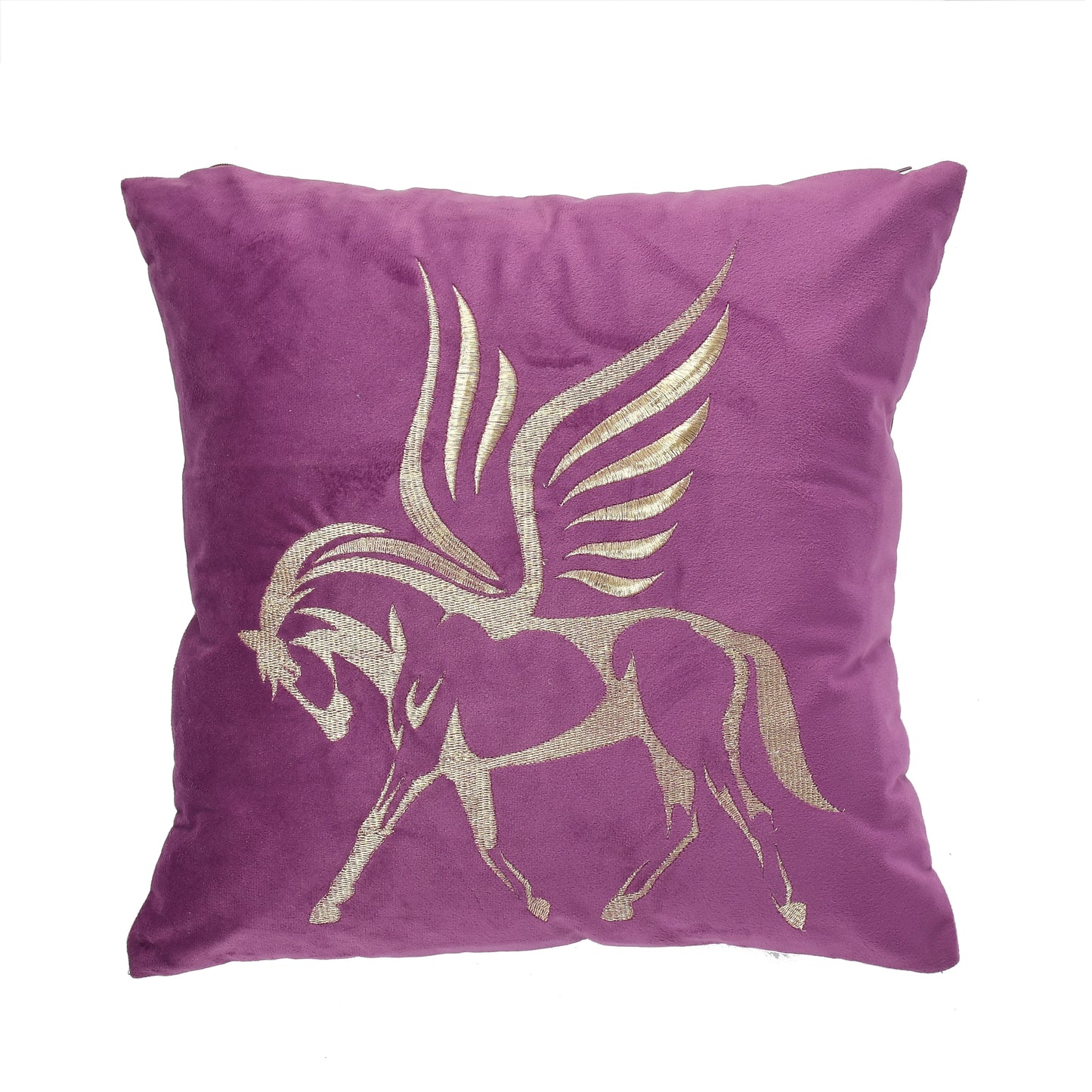 Flying Horse Velvet Embroidery Cushion Covers (16*16 inch) (40*40 cm) (SET OF 5) (COLOR: PURPLE)