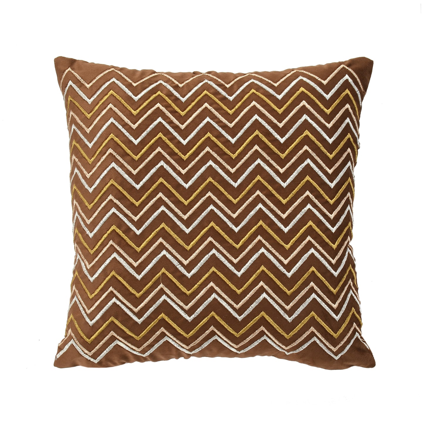 Chevron Velvet Embroidery Cushion Covers (16*16 inch) (40*40 cm) (SET OF 5) (BROWN)