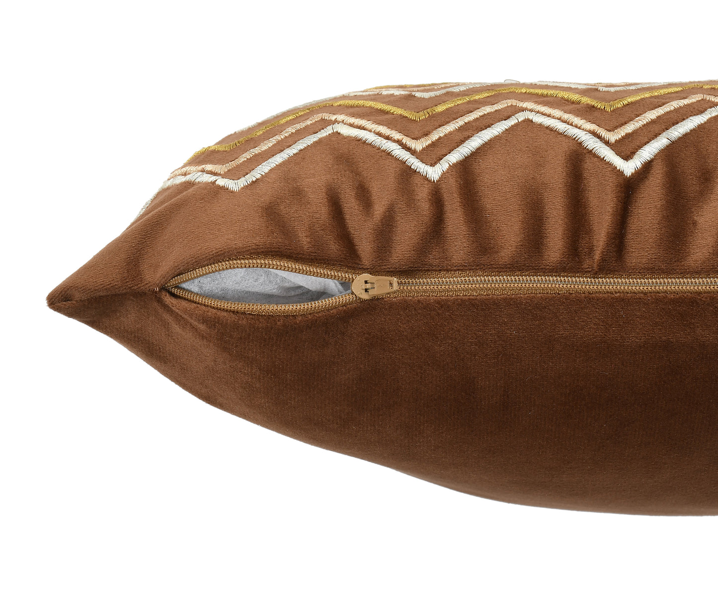 Chevron Velvet Embroidery Cushion Covers (16*16 inch) (40*40 cm) (SET OF 5) (BROWN)