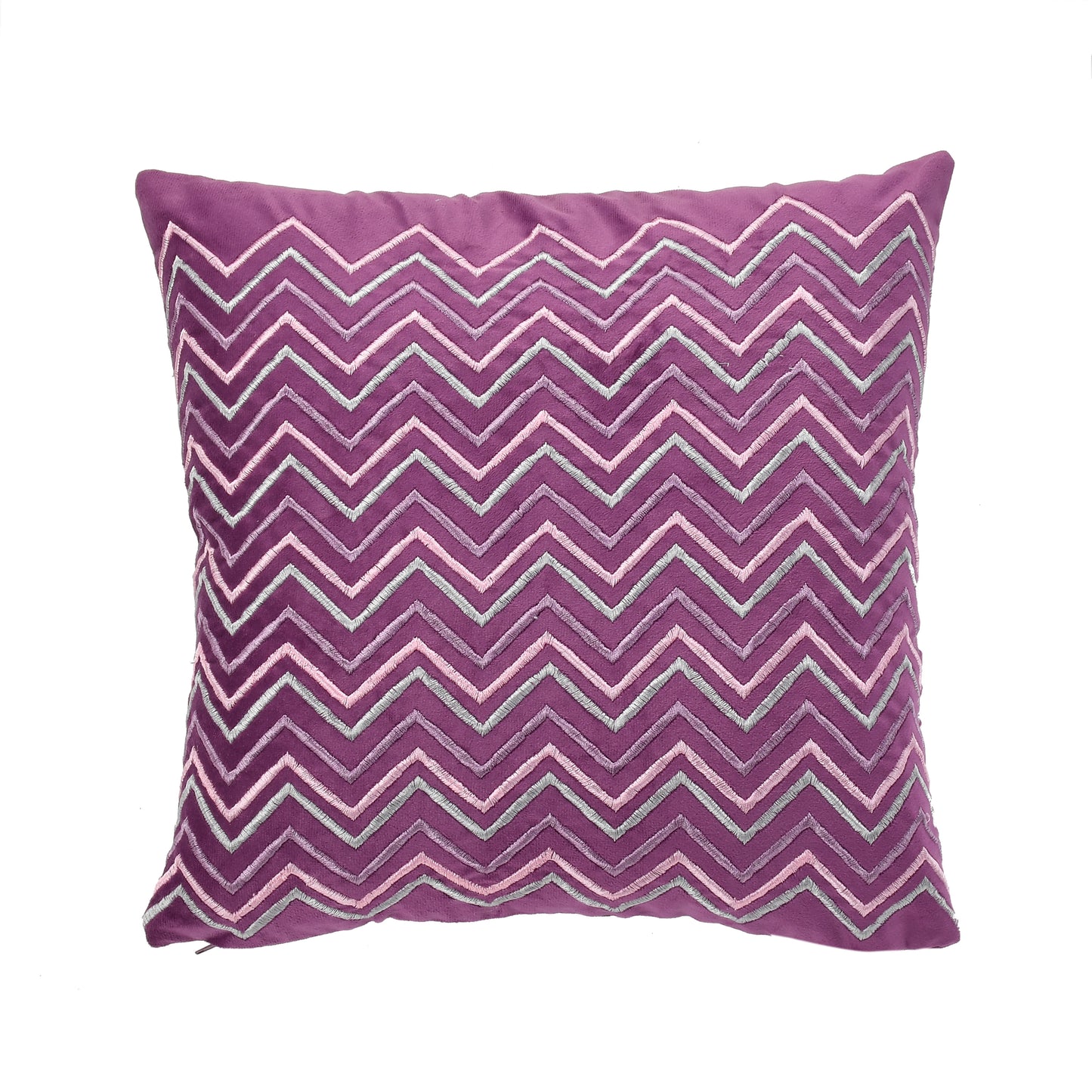 Chevron Velvet Embroidery Cushion Covers (16*16 inch) (40*40 cms) (Purple) (set of 5)