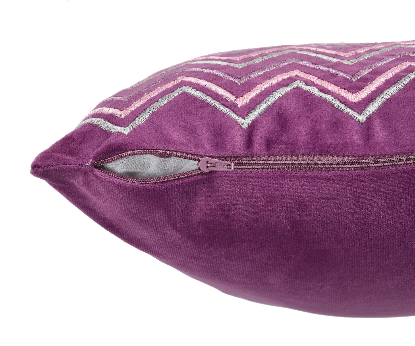 Chevron Velvet Embroidery Cushion Covers (16*16 inch) (40*40 cms) (Purple) (set of 5)