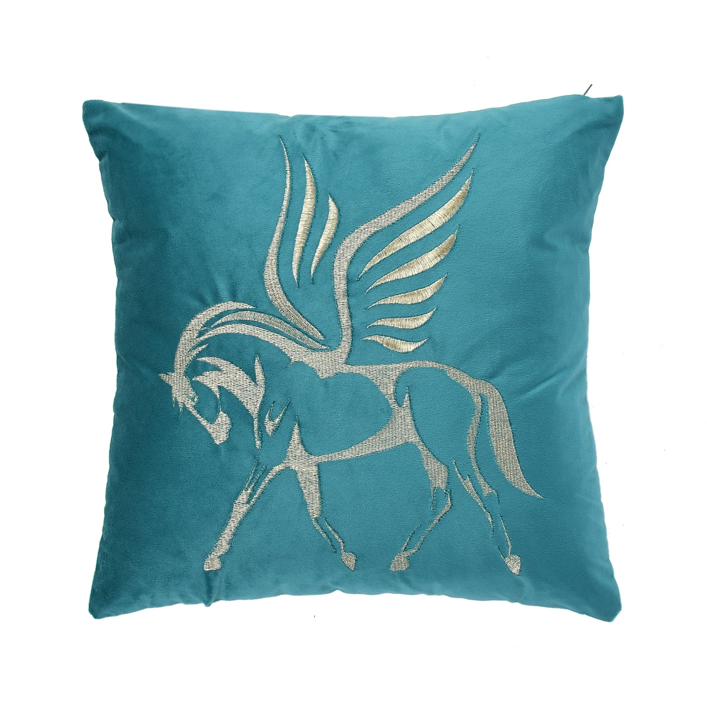 Flying Horse Velvet Embroidery Cushion Covers (16*16 inch) (40*40 cm) (SET OF 5) (COLOR: TEAL)