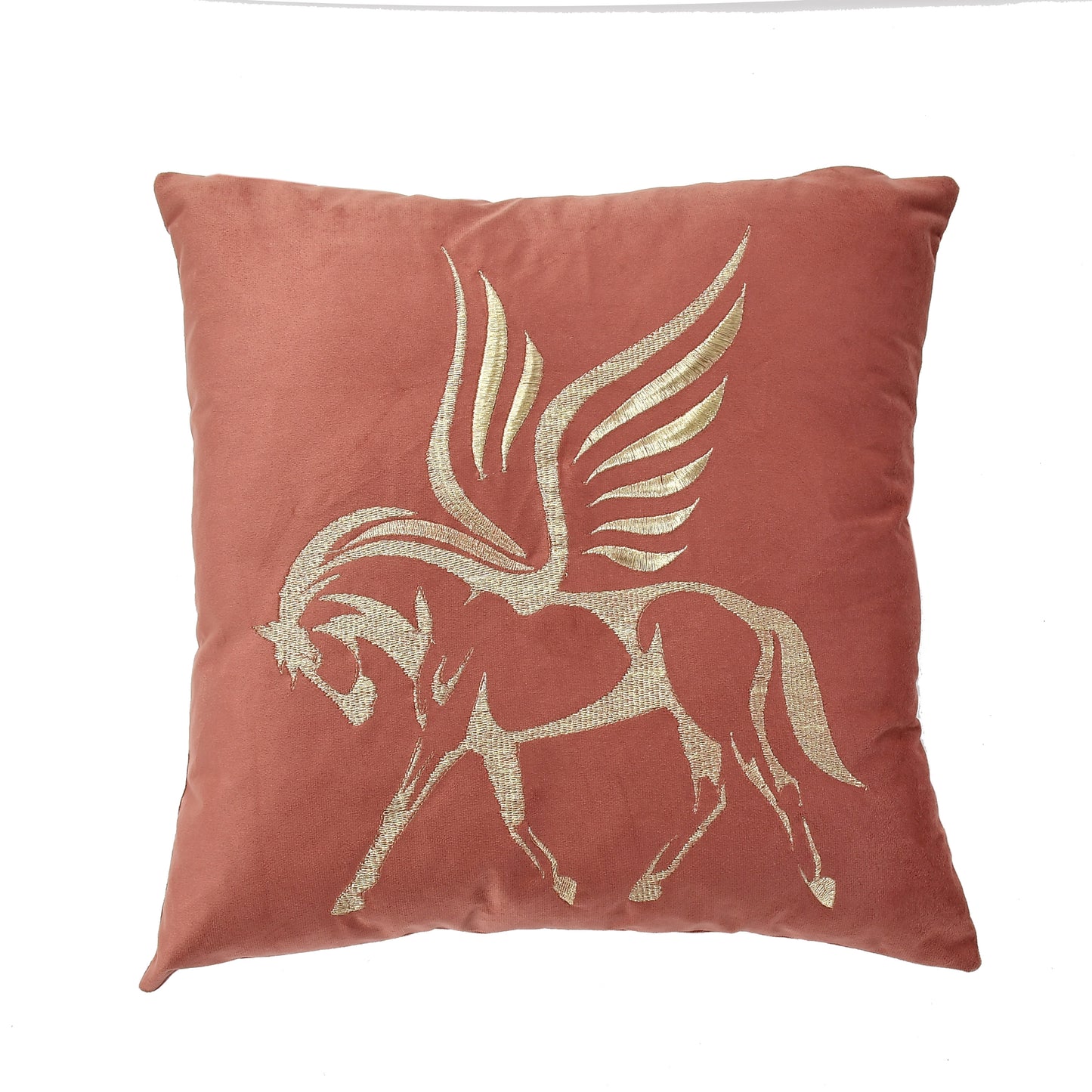 Flying Horse Velvet Embroidery Cushion Covers (16*16 inch) (40*40 cm) (SET OF 5) (COLOR: BRICK)