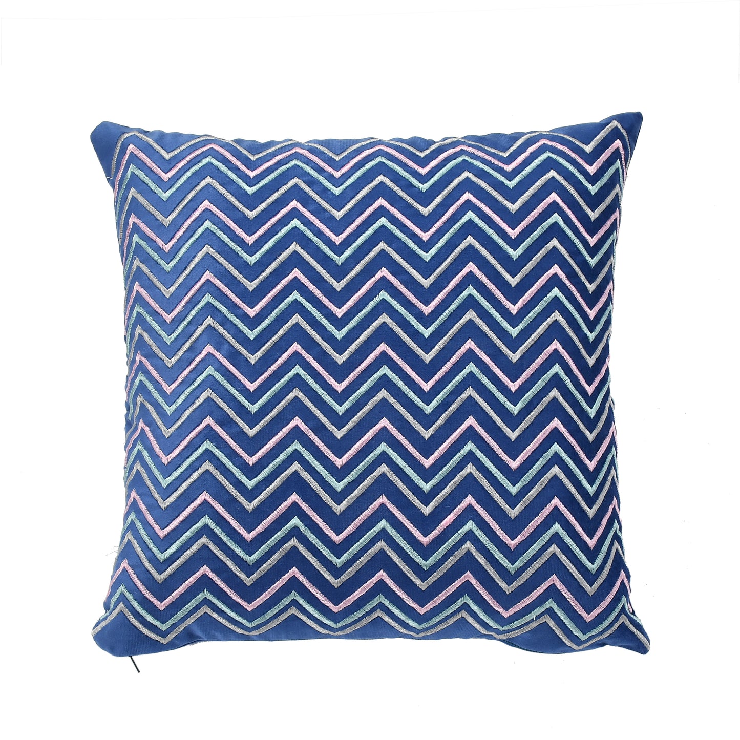 Chevron Velvet Embroidery Cushion Covers (16*16 inch) (40*40 cm) (SET OF 5) (BLUE)