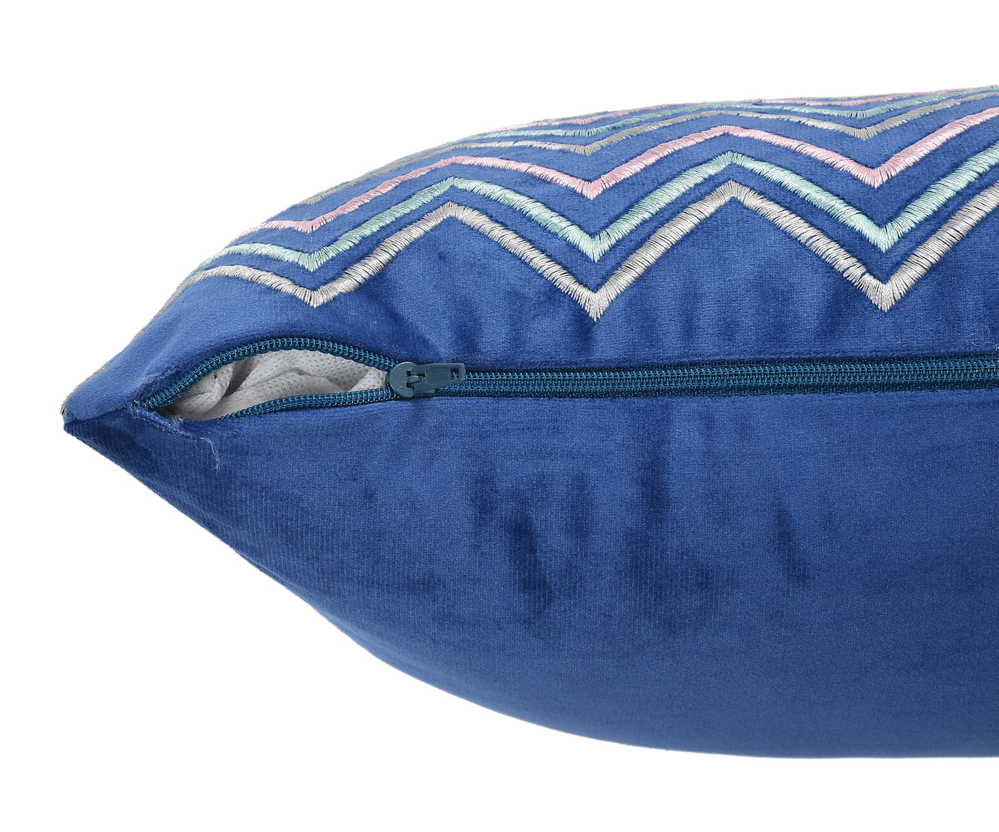 Chevron Velvet Embroidery Cushion Covers (16*16 inch) (40*40 cm) (SET OF 5) (BLUE)