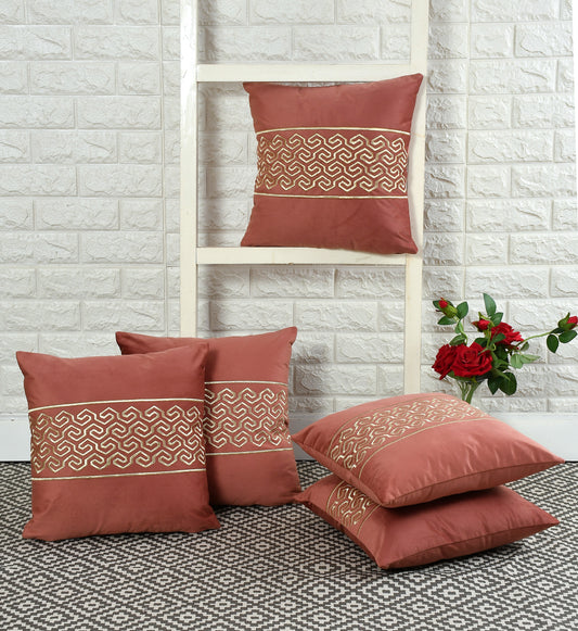 Jade Velvet Cushion Covers with zari embroidery (16*16 inch) (40*40 cm) (SET OF 5) (COLOR : ROSE GOLD)