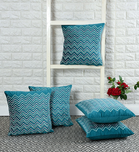 Chevron Velvet Embroidery Cushion Covers (16*16 inch) (40*40 cms)