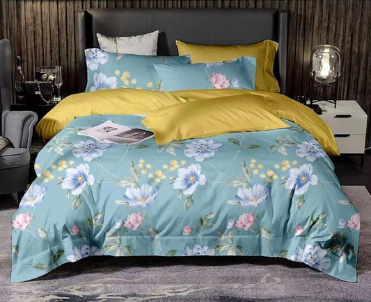 Suburb / Essence / Queen Size FlatSheet (230*250 cm) with 2 Pillow Cases (46*71 cm) / 200 TC Soft Brushed Glace Cotton Feel / Design : SKY FLORAL