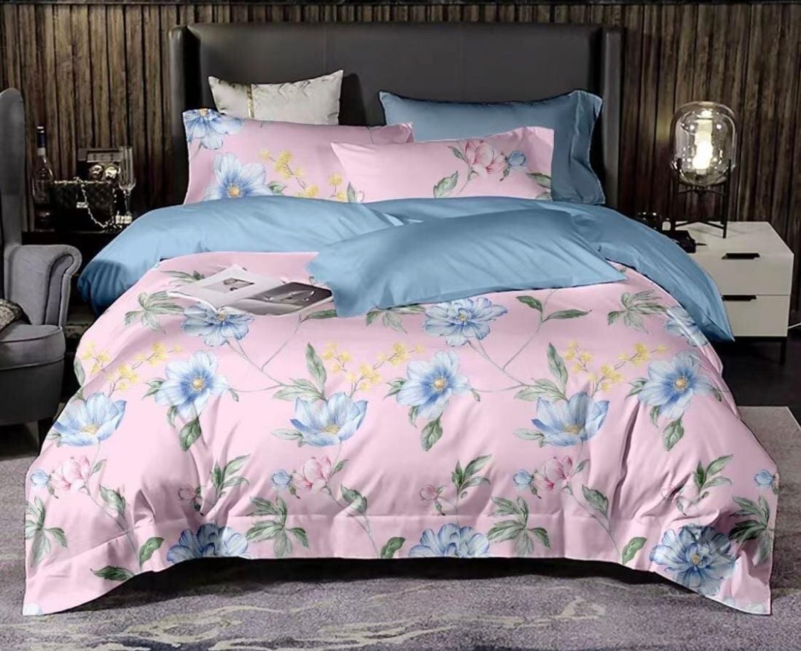 Suburb / Essence / Queen Size FlatSheet (230*250 cm) with 2 Pillow Cases (46*71 cm) / 200 TC Soft Brushed Glace Cotton Feel / Design : PINK FLORAL