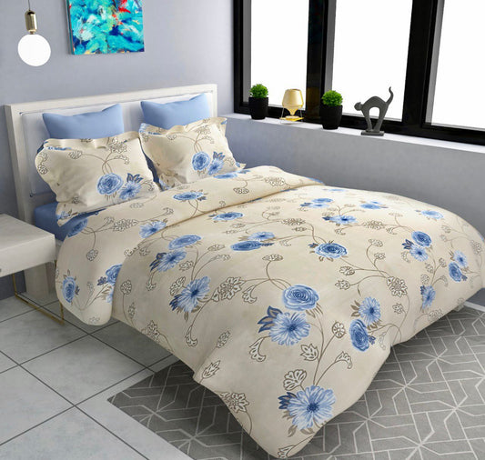 Suburb / Essence / Queen Size FlatSheet (230*250 cm) with 2 Pillow Cases (46*71 cm) / 200 TC Soft Brushed Glace Cotton Feel / Design : BEIGE FLORAL