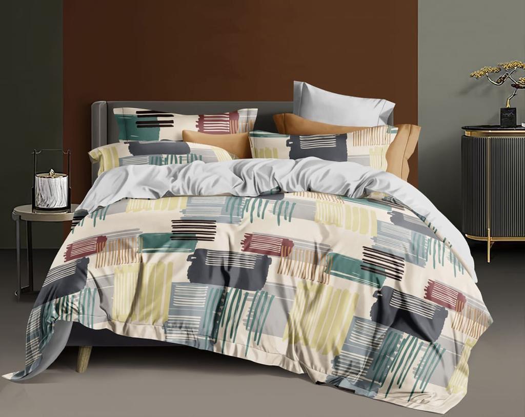 Suburb / Essence / Queen Size FlatSheet (230*250 cm) with 2 Pillow Cases (46*71 cm) / 200 TC Soft Brushed Glace Cotton Feel / Design : MULTI BRUSH STROKE