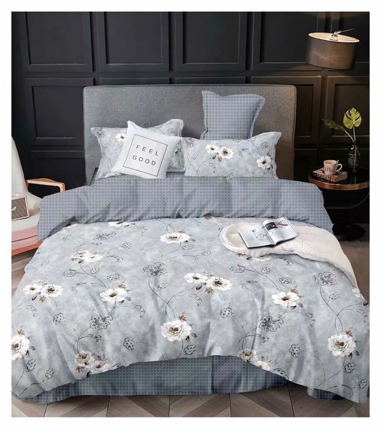 Suburb / Essence / Queen Size FlatSheet (230*250 cm) with 2 Pillow Cases (46*71 cm) / 200 TC Soft Brushed Glace Cotton Feel / Design : GREY FLORAL